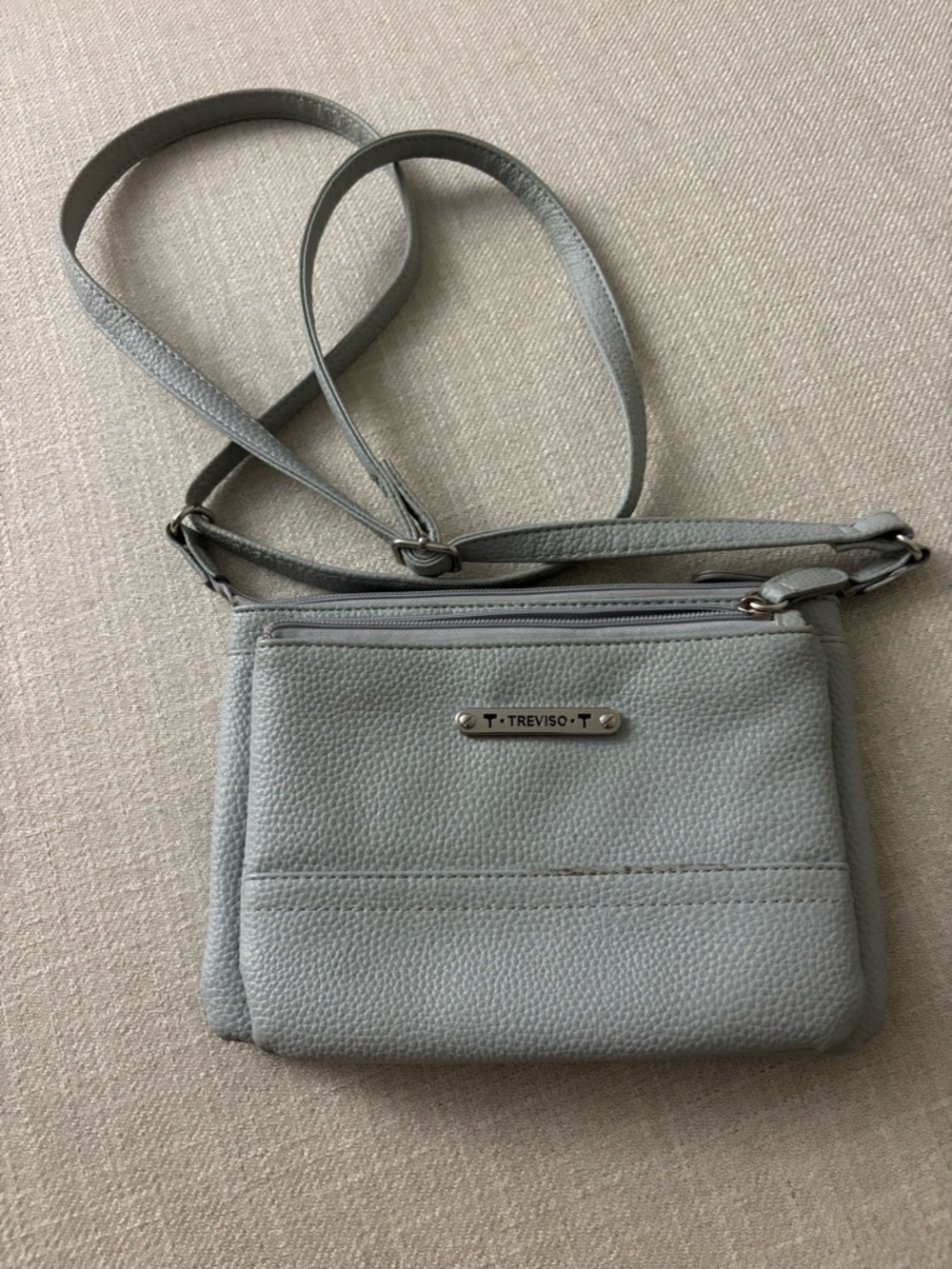 T. Treviso Light Gray Crossbody Bag - Pebbled Finish